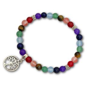 Mixed Crystal Bead Bracelet Tree of Life Charm