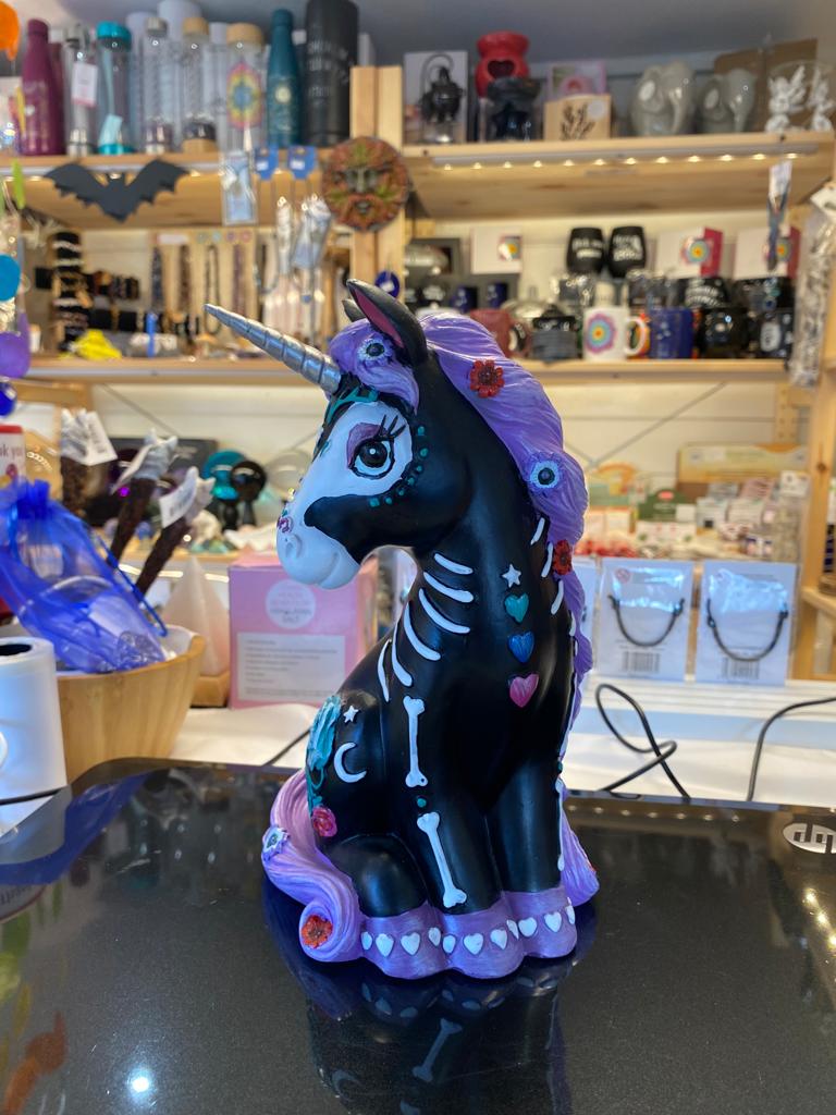 Sugarcorn Bkack Day of the Dead Skeleton Unicorn Figurine