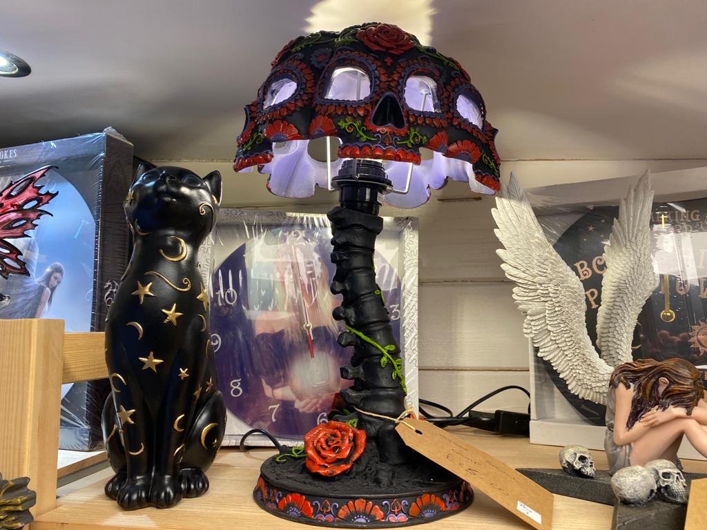 Night Blooms Black and Red Sugar Skull Lamp