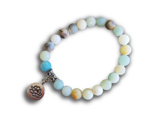 Natural Stone Bracelet with Lotus Charm