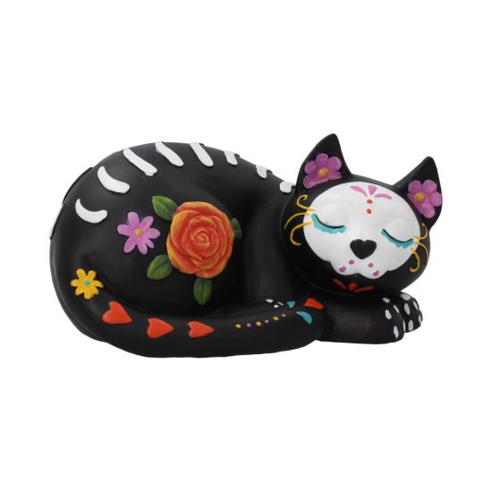 Sleepy Sugar Figurine Mexican Day of the Dead Sugar Skull Cat Ornament